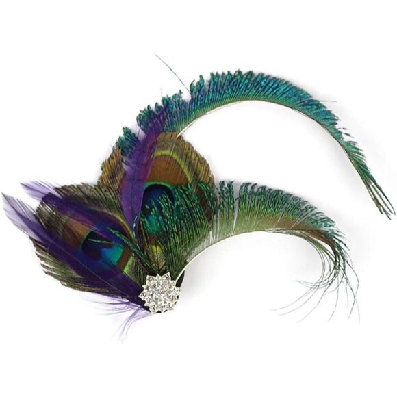 Peacock Feather Flapper Headband 1920s Art Deco Accessories for Women